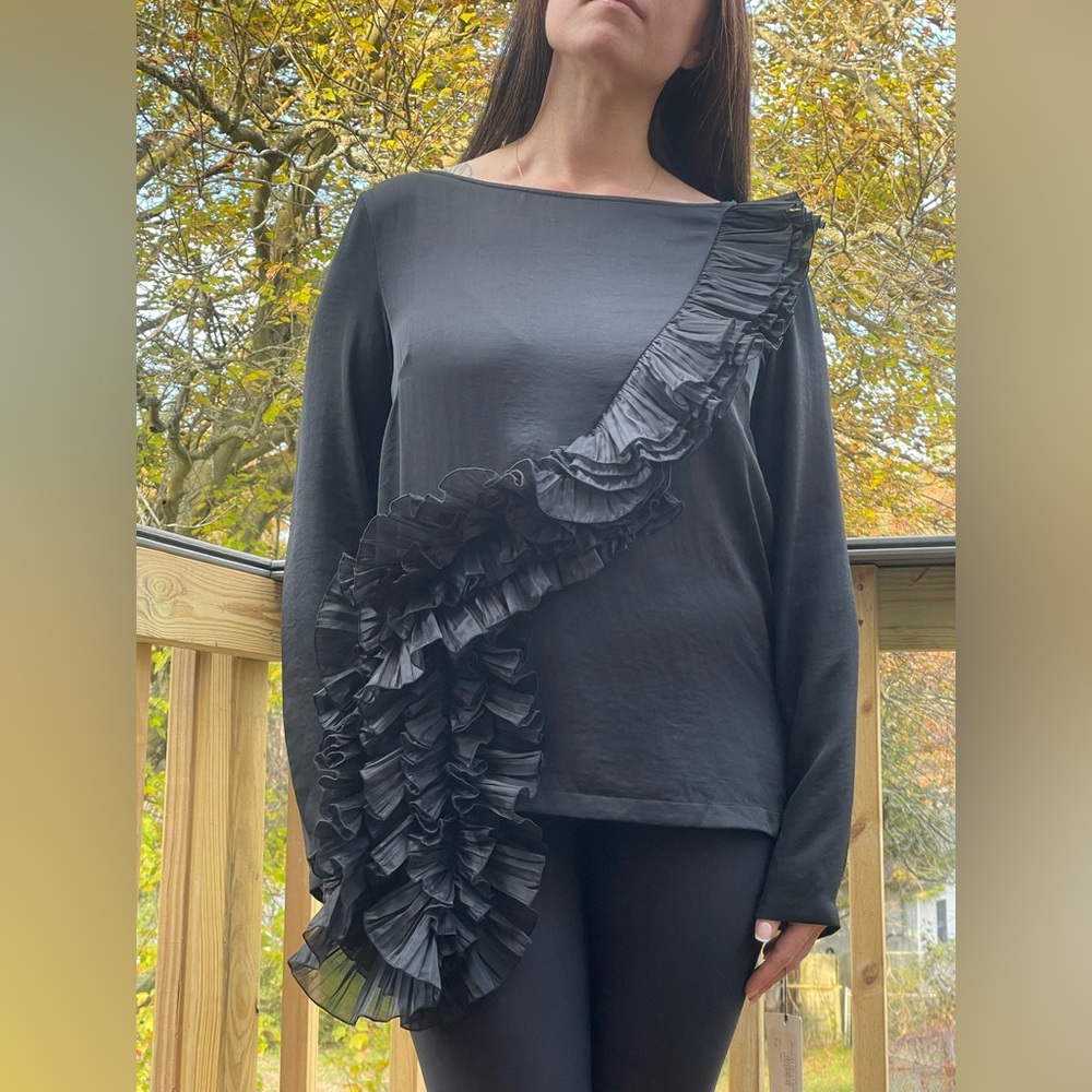 DRIES VAN NOTEN Castilla Bis Black Ruffle Blouse Women’s Size 40 (Medium)
